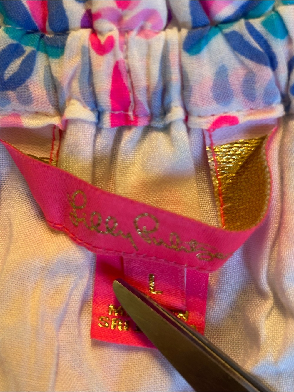 Lilly Pulitzer Fawna Off-The-Shoulder Dress White Pink Blue Chic Retreat Large - Picture 9 of 10